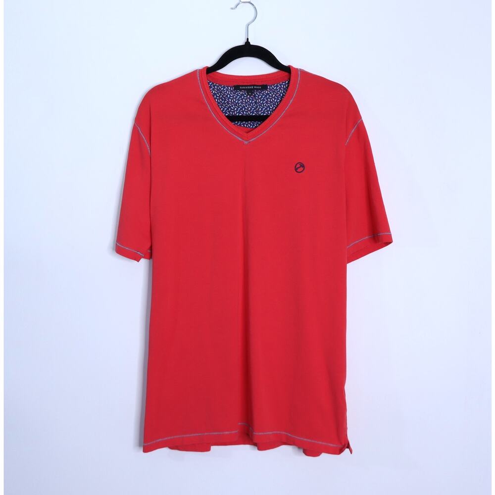 HAMMER MADE Isanti V Neck Tee Red Short Sleeve Knit Top Men's XL